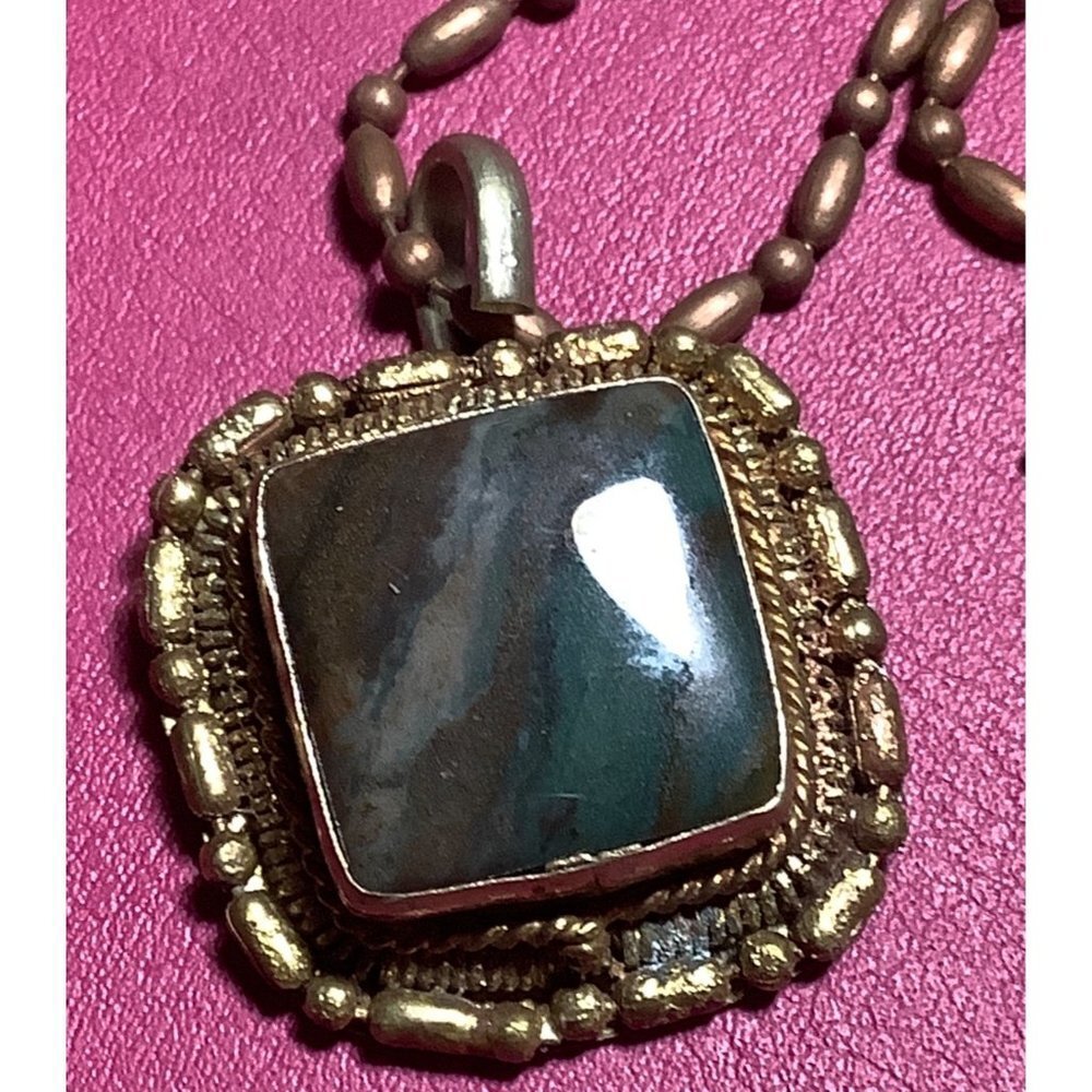 Moss Agate Stone Pendant Necklace— 18”